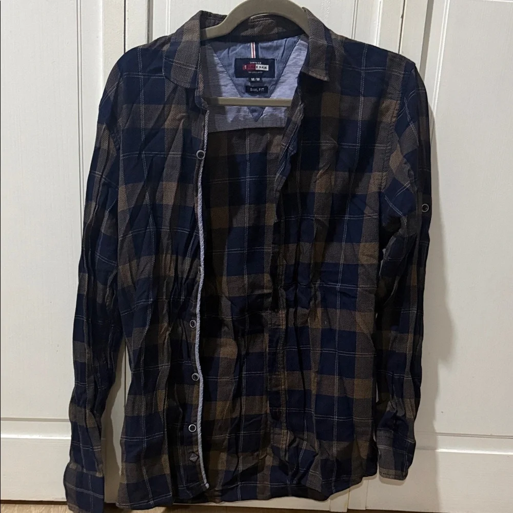 Vintage Navy & Brown Plaid Shirt Jacket